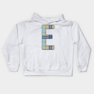 Monogram Letter E, Blue, Yellow and Grey Scottish Tartan Style Typography Design Kids Hoodie